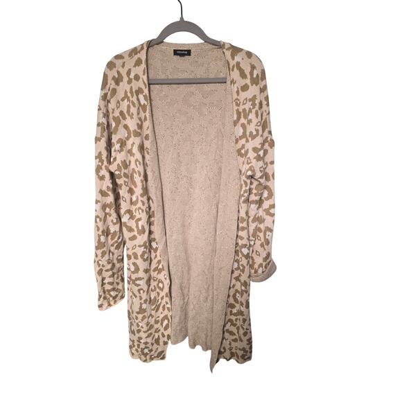 Leopard Print Cardigan Large Creme Long Teacher GorpCore Fall Cozy Animal Layer - Picture 1 of 7
